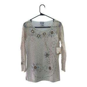 Vintage 90’s/Y2K NWT Berek Silver Embellished Long Sleeve Top Size Small